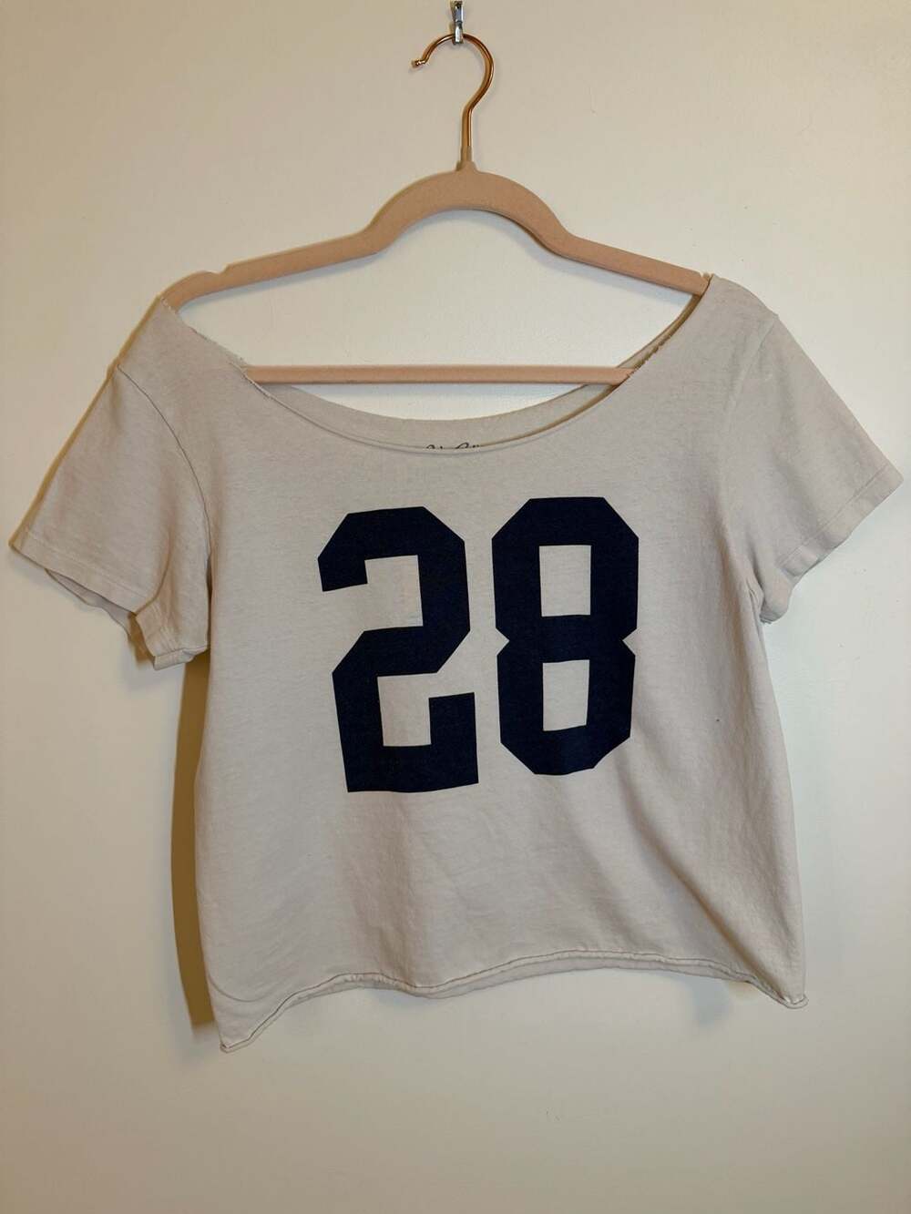 John Galt Number 28 Graphic Raw Hem Crop Top